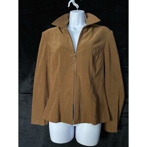 Vintage E.F.I. Ladies Faux Suede Lt Brown Stretchy Blazer, Zip Up, Size 9/10